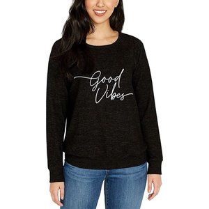 Buffalo David Bitton Womens Sweater Pullover Good Vibes Crew Neck Black SZ Small